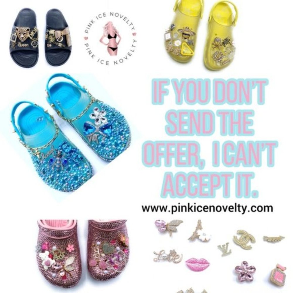 Bling PINK Rhinestones Studded Customized in White Clogs Adults - Picture 3 of 3
